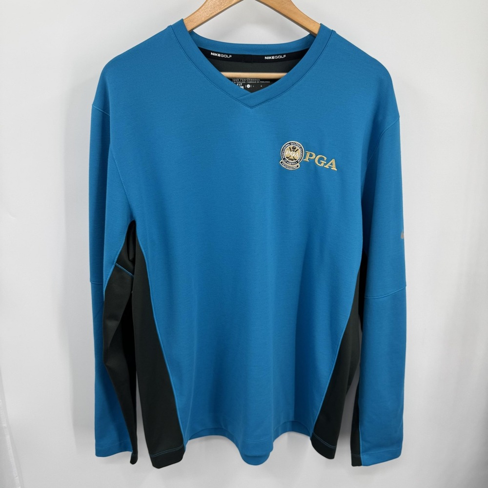 Nike Mens Pullover Large Blue PGA Tour Performance Dri-FIT V-Neck Golf Athletic